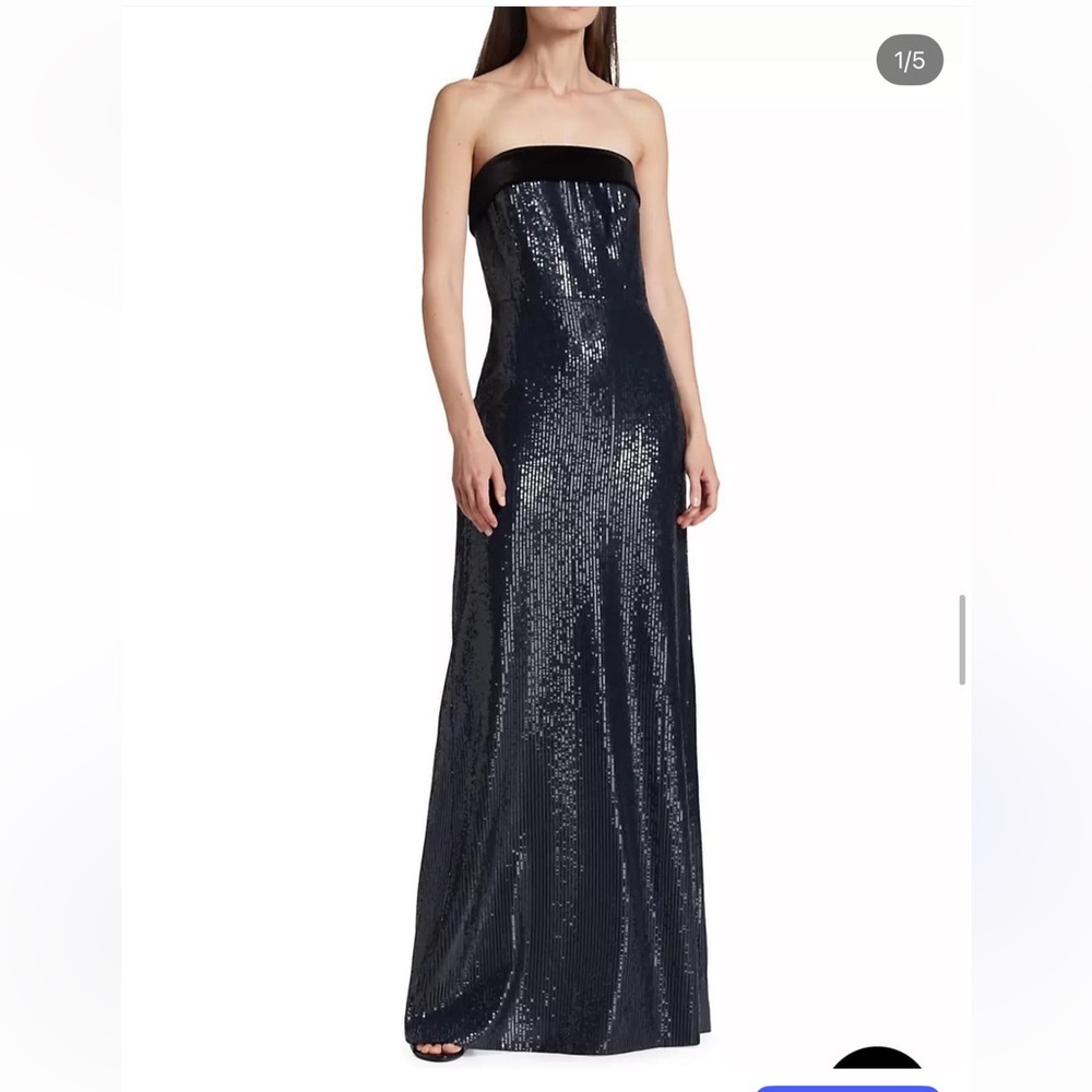 Monique Lhuillier Black Strapless Sequin Maxi Dress